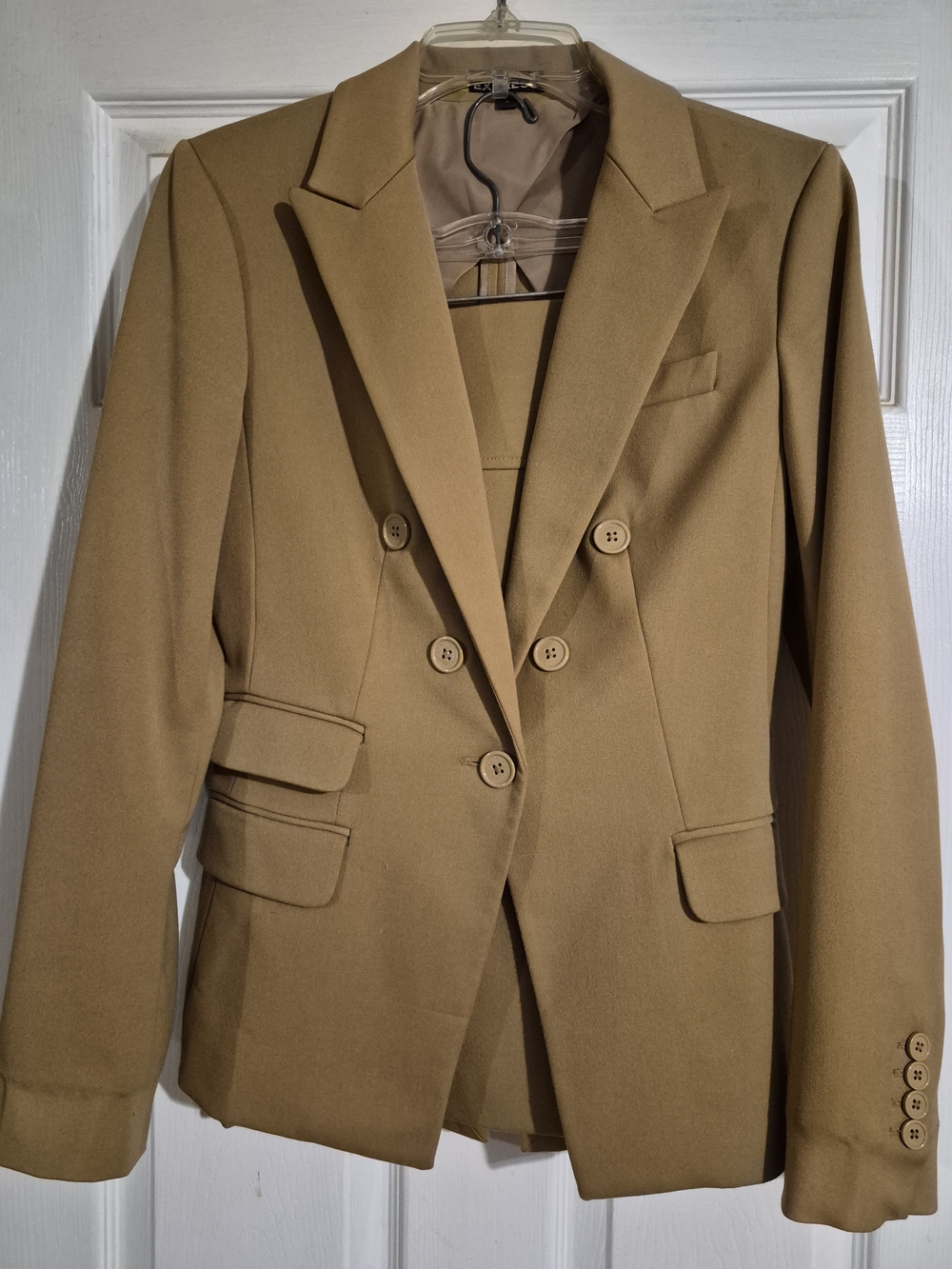 Express Double-Breasted Blazer in Camel And Skirt